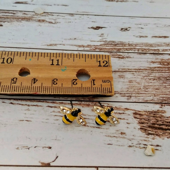 Enamel & Crystal Bee Earrings - Picture 5 of 6